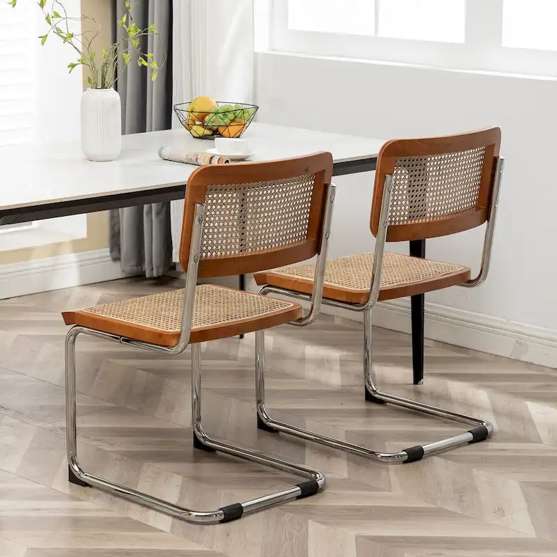 Chaises de salle à manger en rotin naturel avec dossier et assise tressés