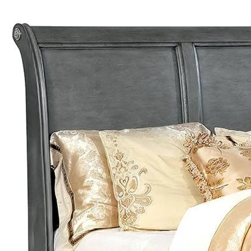 Lit king-size en bois avec plusieurs tiroirs inférieurs gris