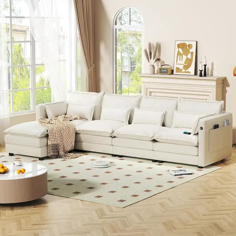 Canapé d'angle avec pouf