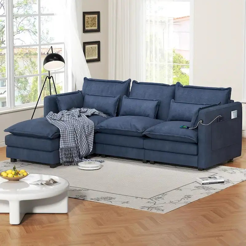 Canapé d'angle avec pouf