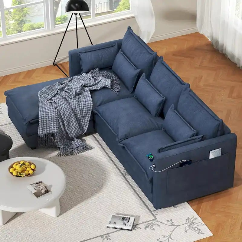 Canapé d'angle avec pouf