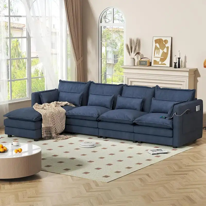 Canapé d'angle avec pouf