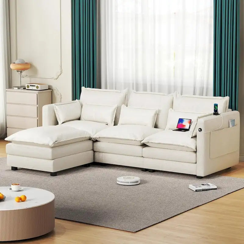 Canapé d'angle avec pouf
