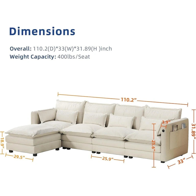 Canapé d'angle avec pouf