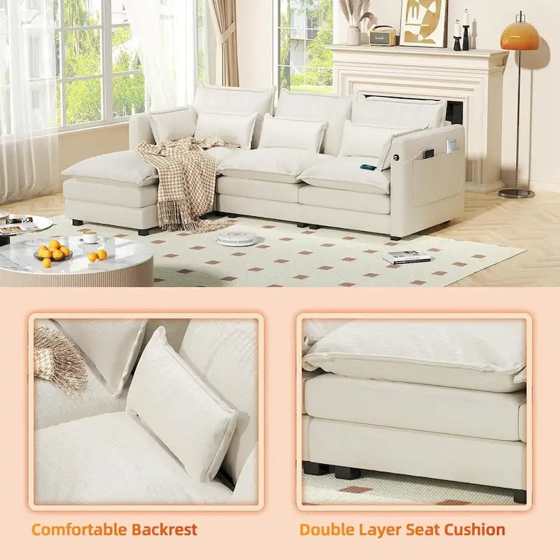 Canapé d'angle avec pouf