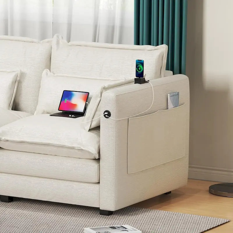 Canapé d'angle avec pouf