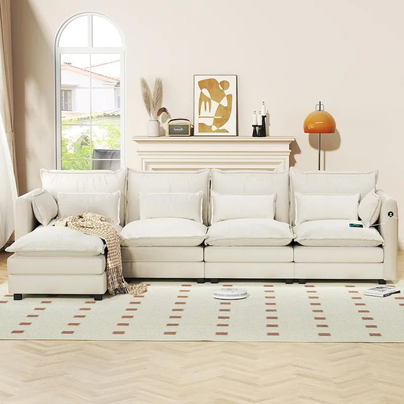 Canapé d'angle avec pouf