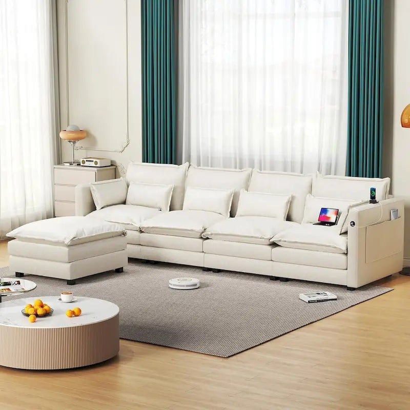 Canapé d'angle avec pouf