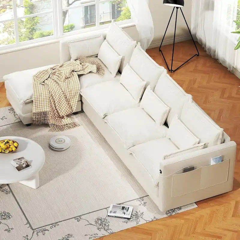 Canapé d'angle avec pouf