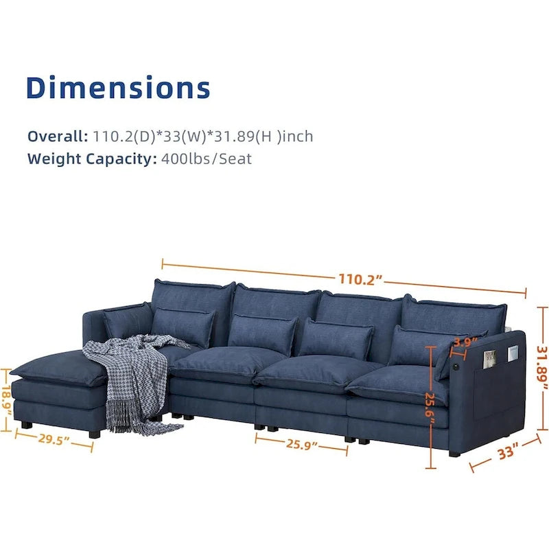 Canapé d'angle avec pouf