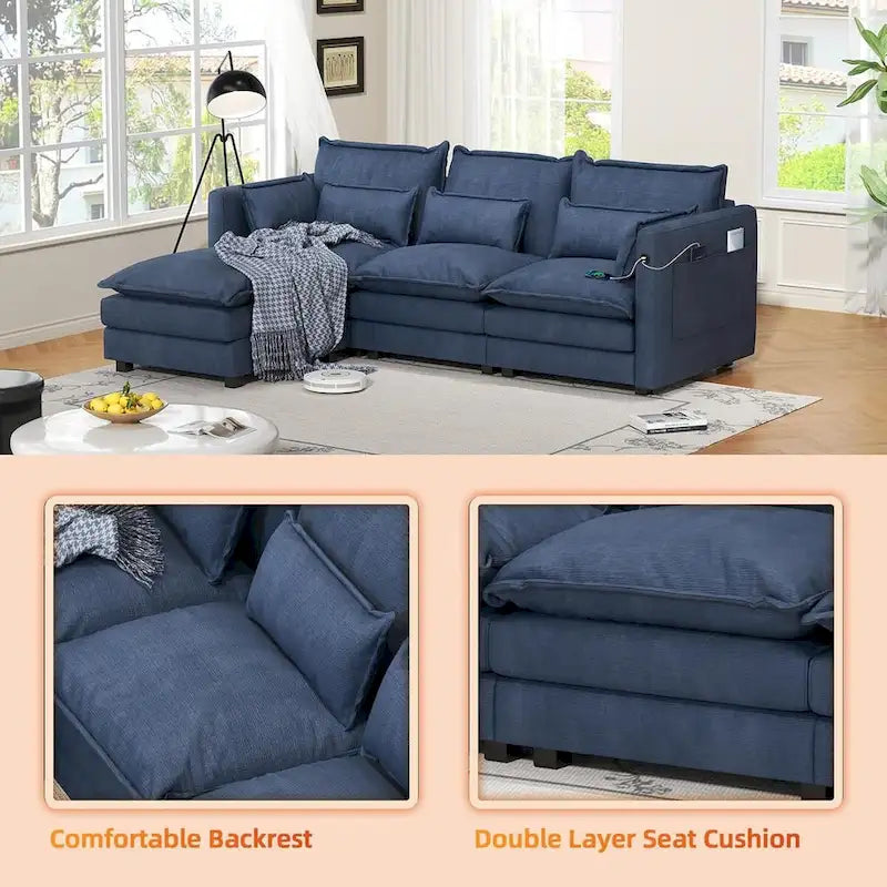 Canapé d'angle avec pouf