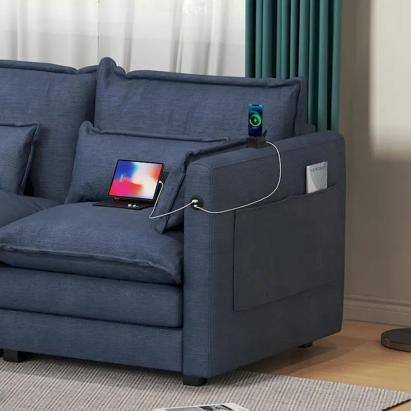 Canapé d'angle avec pouf