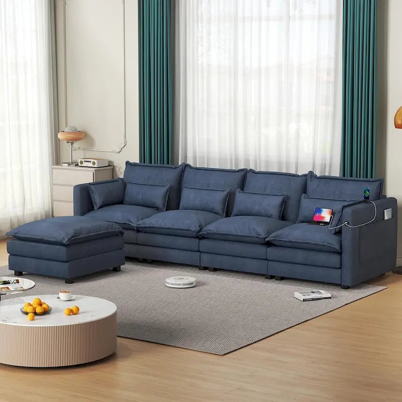 Canapé d'angle avec pouf