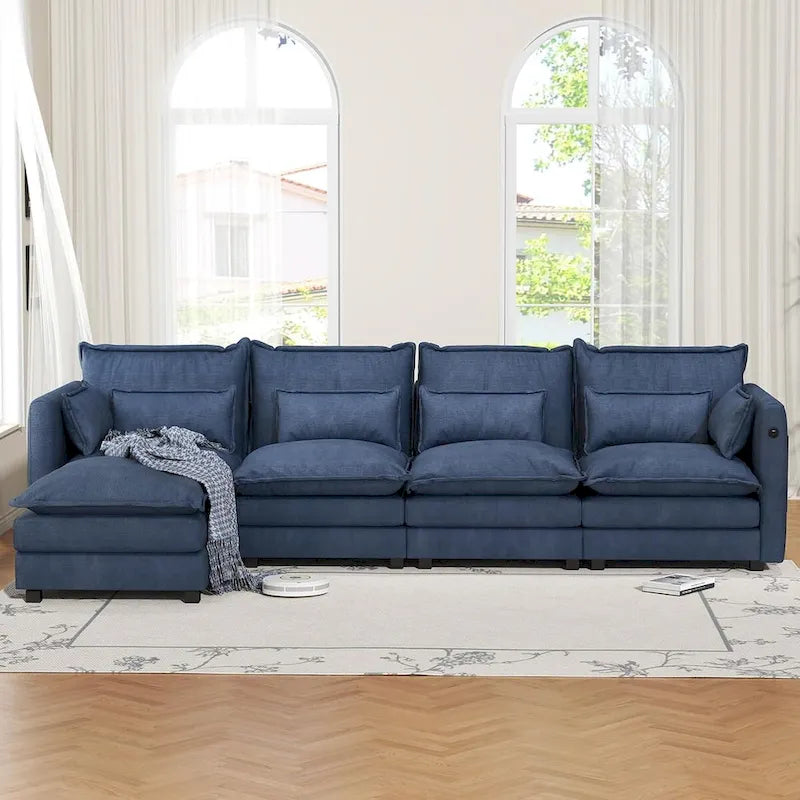 Canapé d'angle avec pouf