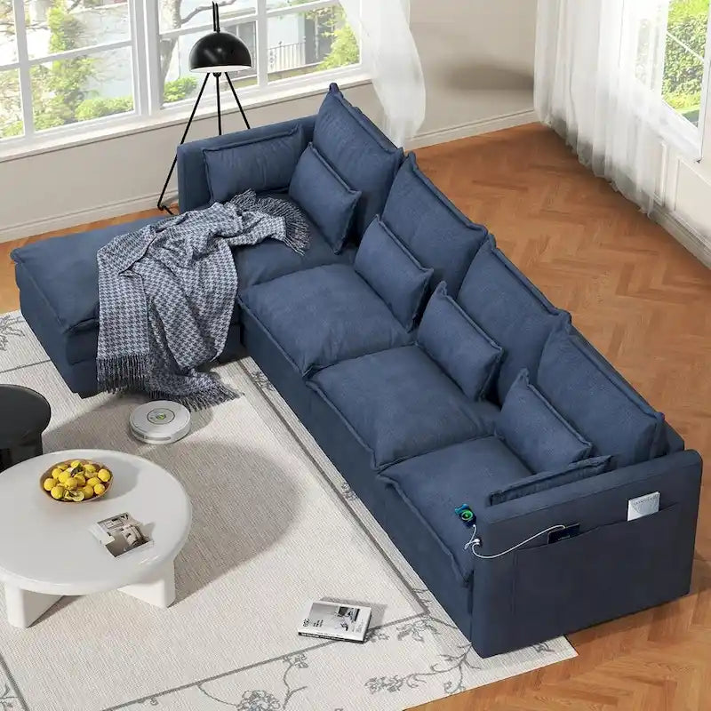 Canapé d'angle avec pouf