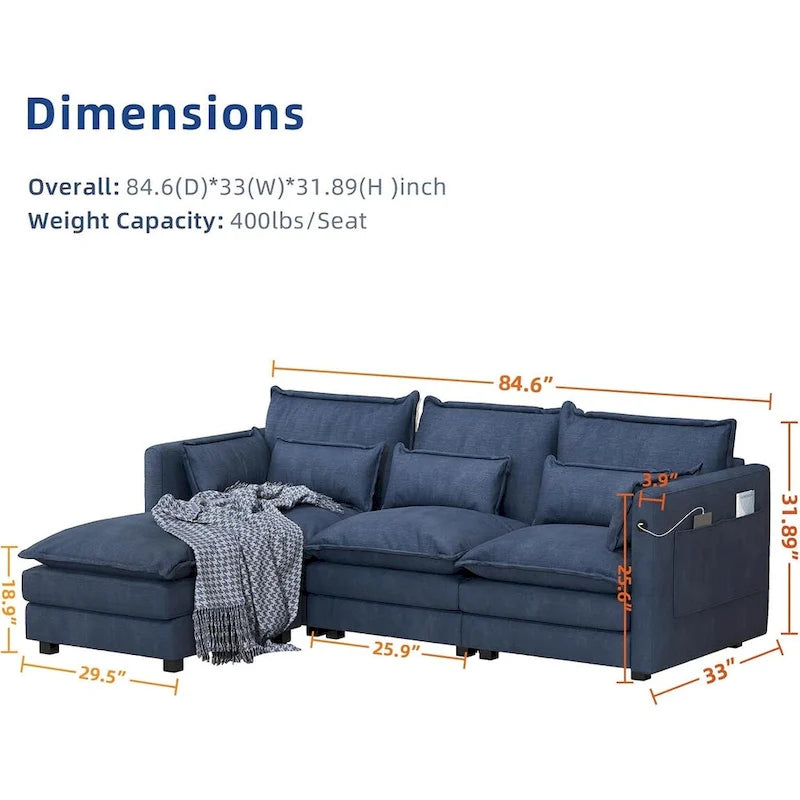 Canapé d'angle avec pouf