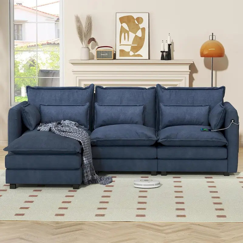 Canapé d'angle avec pouf