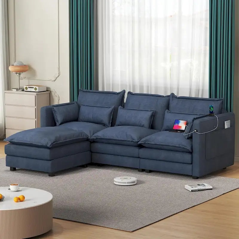 Canapé d'angle avec pouf