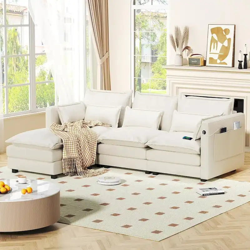 Canapé d'angle avec pouf