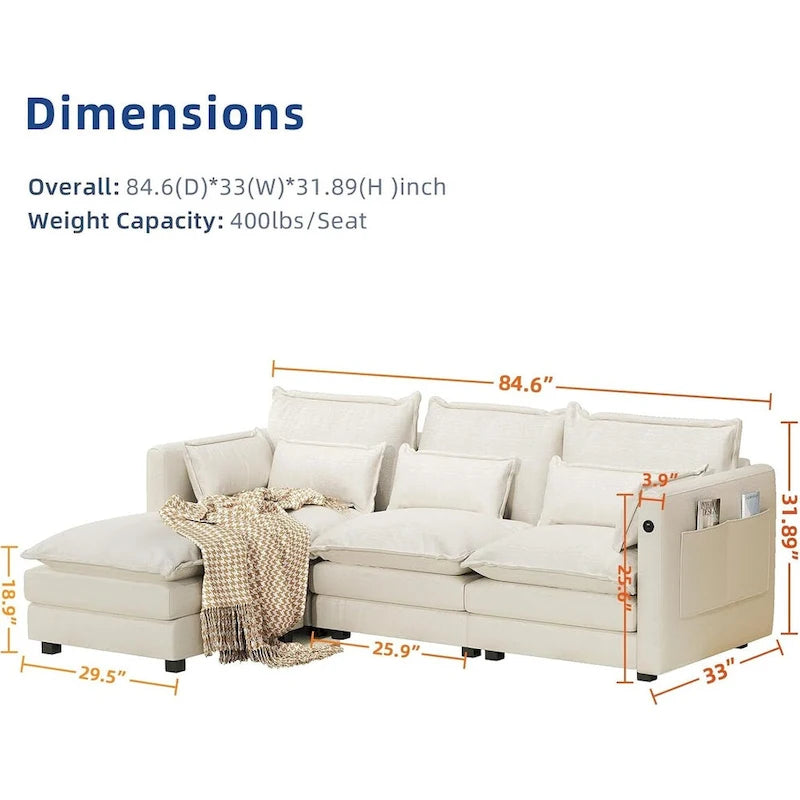 Canapé d'angle avec pouf