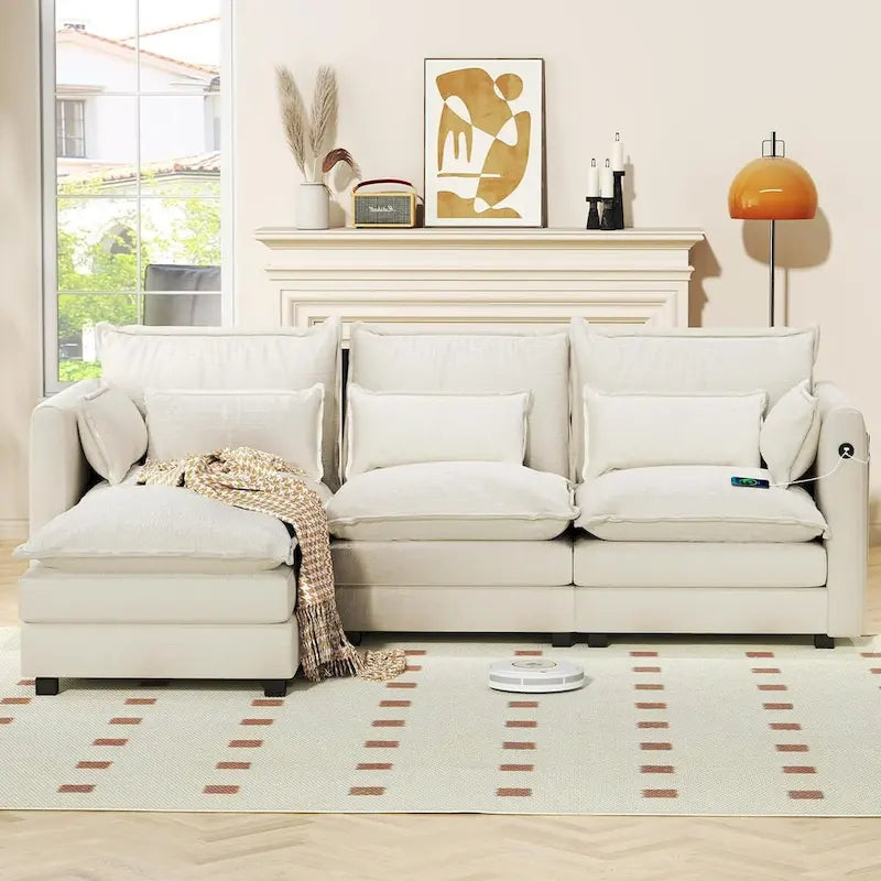 Canapé d'angle avec pouf