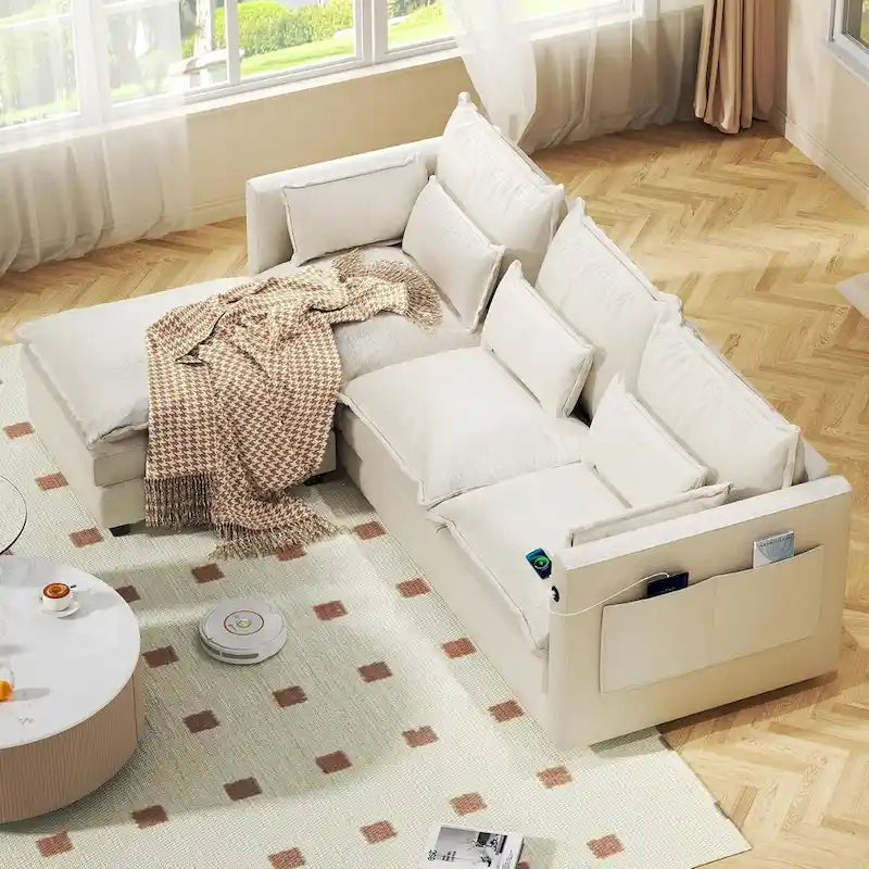 Canapé d'angle avec pouf
