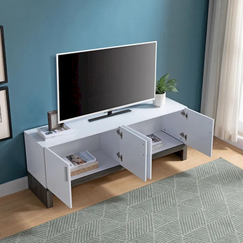 Buffet bas 4 portes, rangements, meuble TV