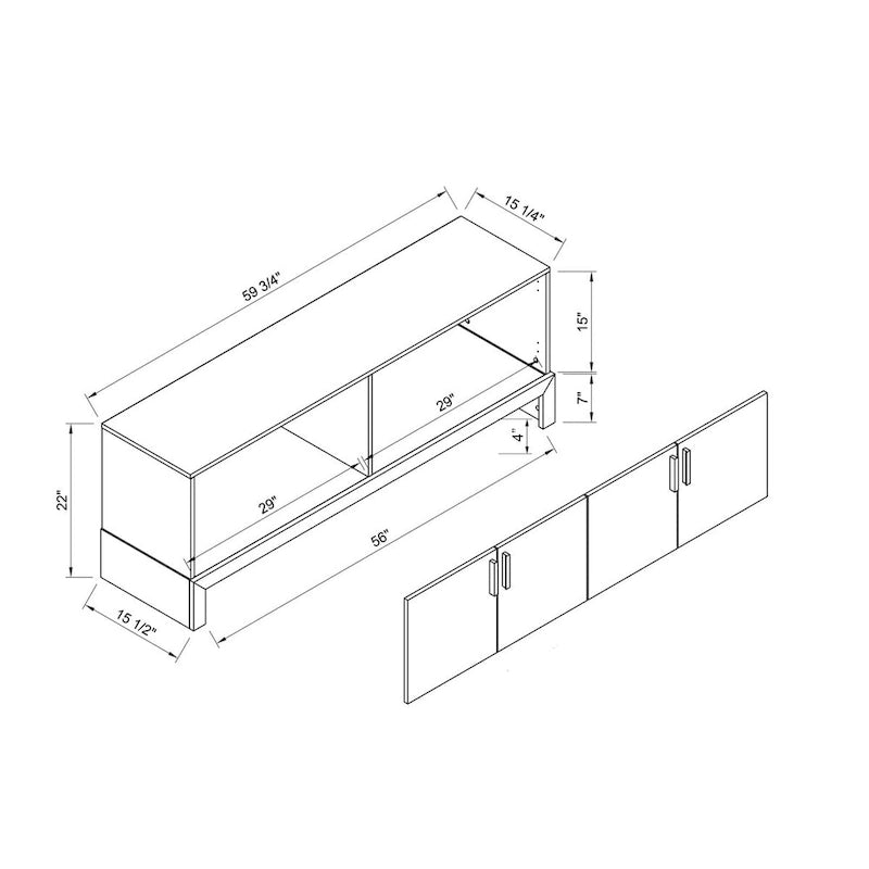 Buffet bas 4 portes, rangements, meuble TV