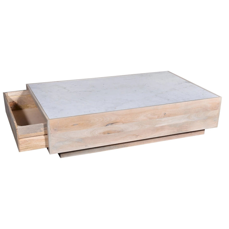 Table basse de rangement en bois et marbre