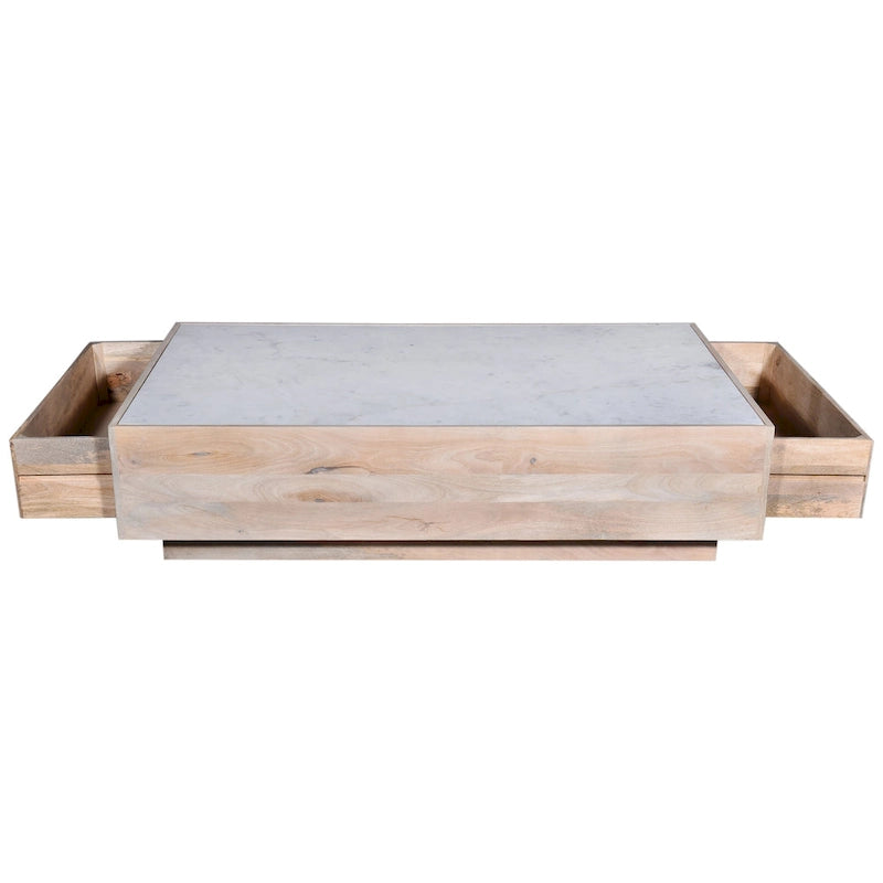 Table basse de rangement en bois et marbre