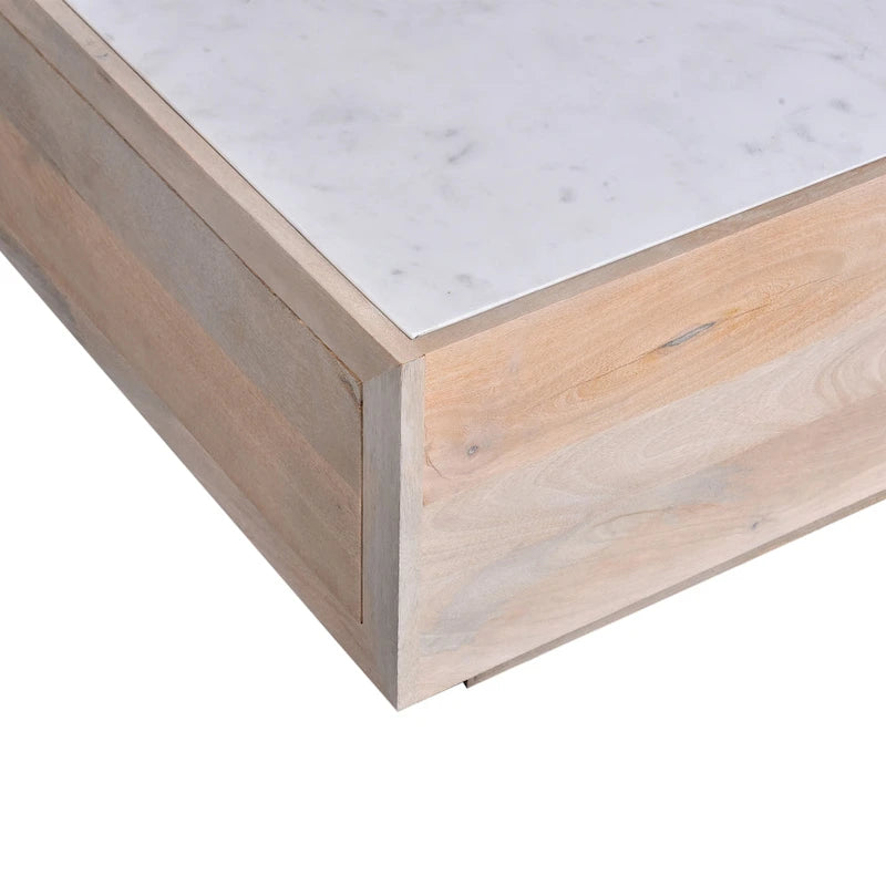Table basse de rangement en bois et marbre