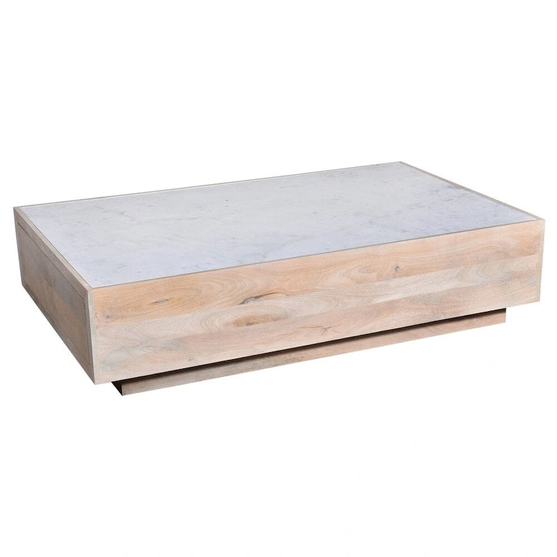 Table basse de rangement en bois et marbre