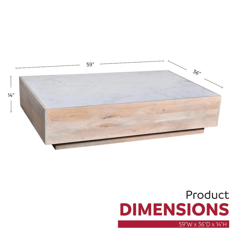 Table basse de rangement en bois et marbre