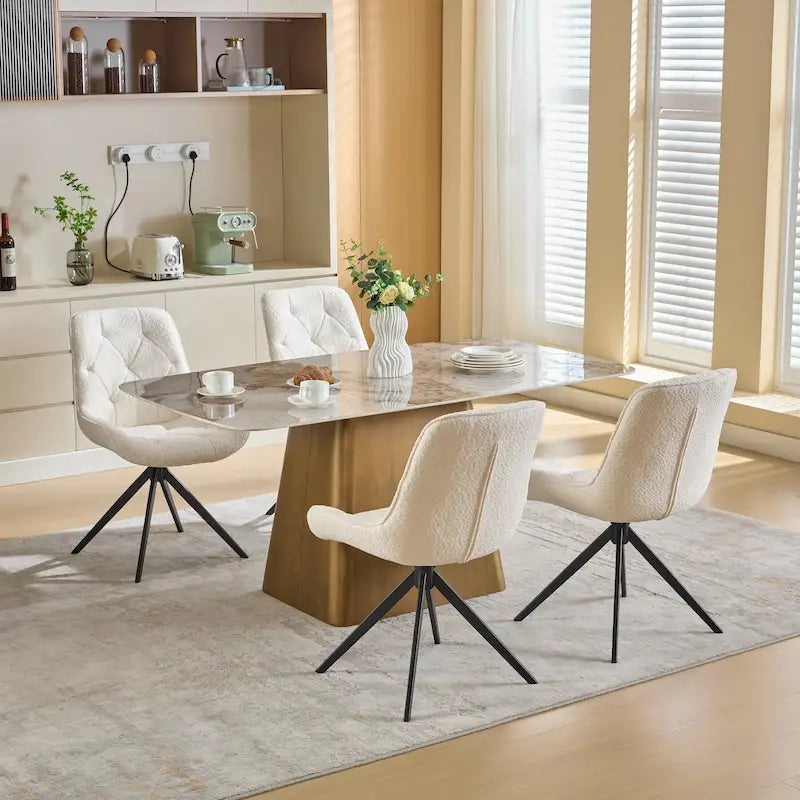 Chaises de salle à manger pivotantes, chaises d'appoint rembourrées en tissu bouclé