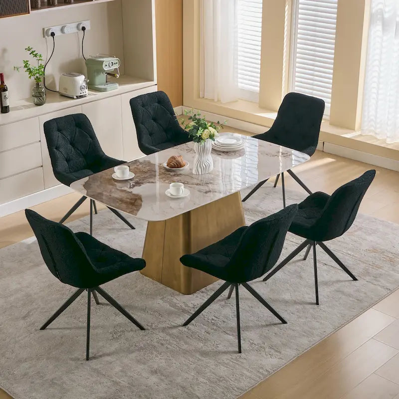 Chaises de salle à manger pivotantes, chaises d'appoint rembourrées en tissu bouclé