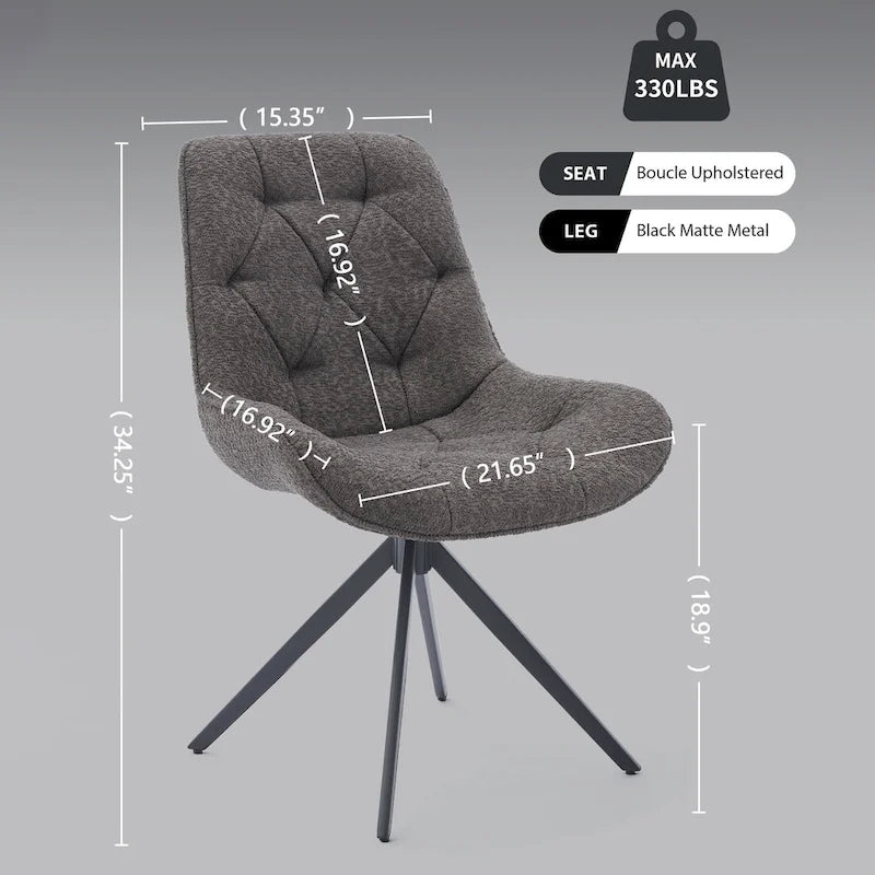 Chaises de salle à manger pivotantes, chaises d'appoint rembourrées en tissu bouclé