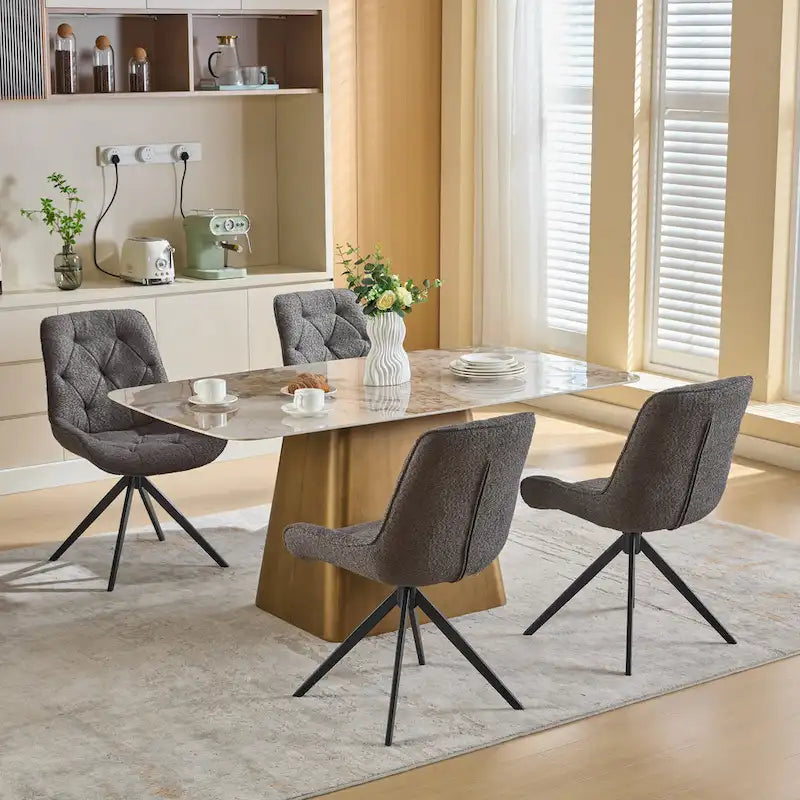 Chaises de salle à manger pivotantes, chaises d'appoint rembourrées en tissu bouclé