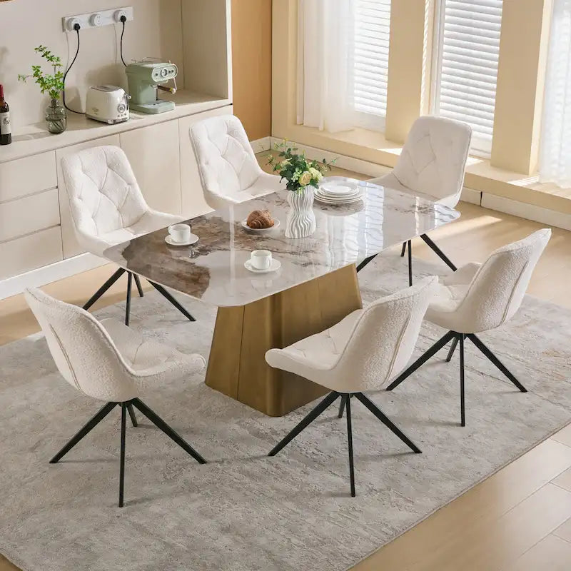 Chaises de salle à manger pivotantes, chaises d'appoint rembourrées en tissu bouclé