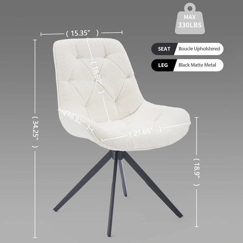 Chaises de salle à manger pivotantes, chaises d'appoint rembourrées en tissu bouclé
