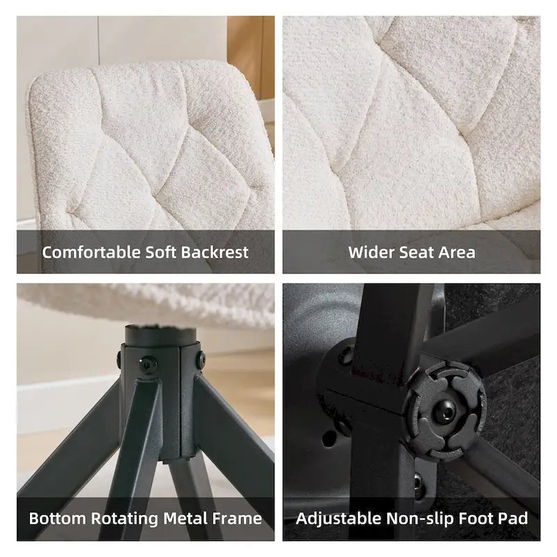 Chaises de salle à manger pivotantes, chaises d'appoint rembourrées en tissu bouclé