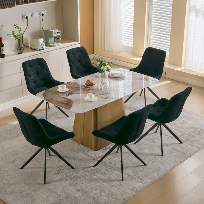 Chaises de salle à manger pivotantes, chaises d'appoint rembourrées en tissu bouclé