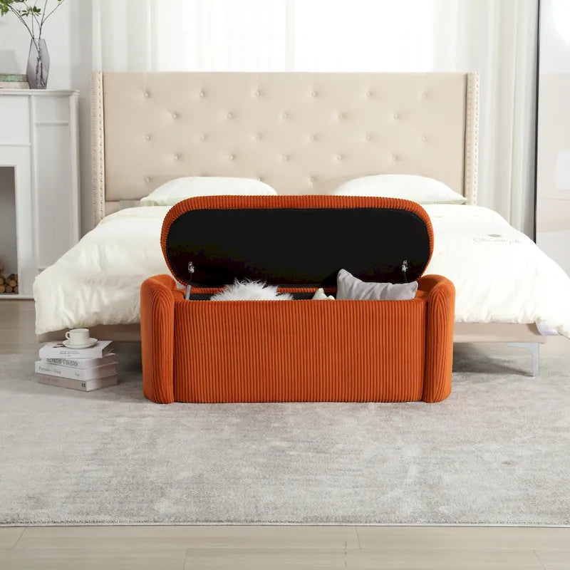 Banc ottoman de rangement en velours côtelé pour salon