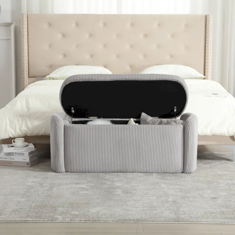 Banc ottoman de rangement en velours côtelé pour salon