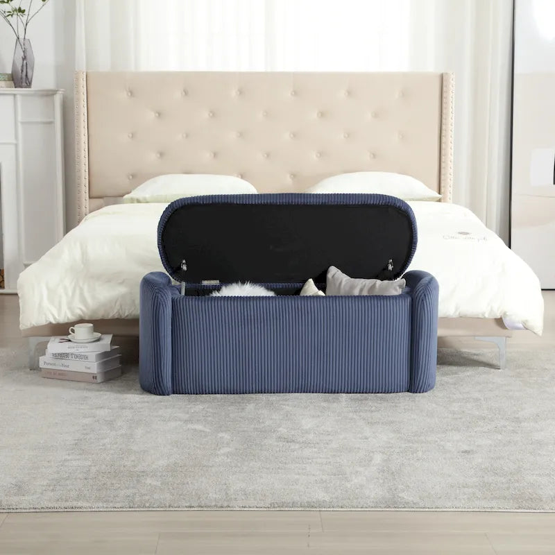 Banc ottoman de rangement en velours côtelé pour salon