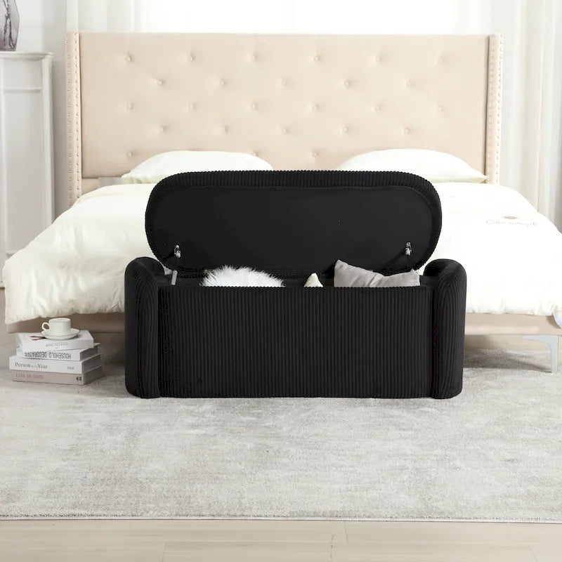 Banc ottoman de rangement en velours côtelé pour salon