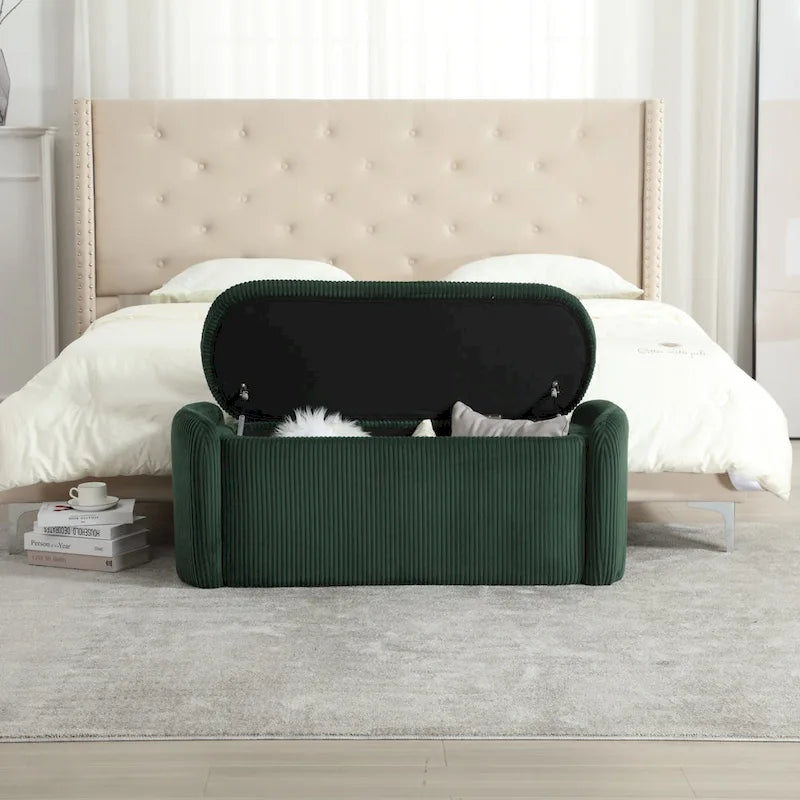 Banc ottoman de rangement en velours côtelé pour salon