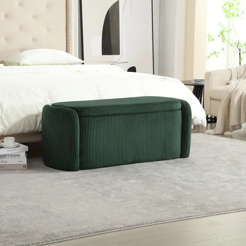 Banc ottoman de rangement en velours côtelé pour salon