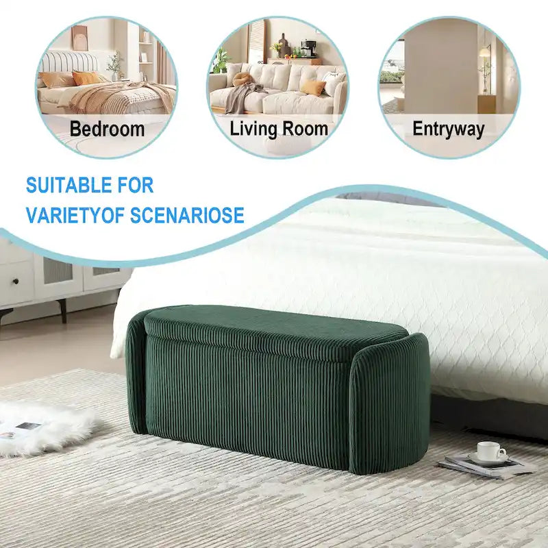 Banc ottoman de rangement en velours côtelé pour salon