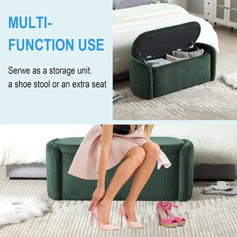 Banc ottoman de rangement en velours côtelé pour salon
