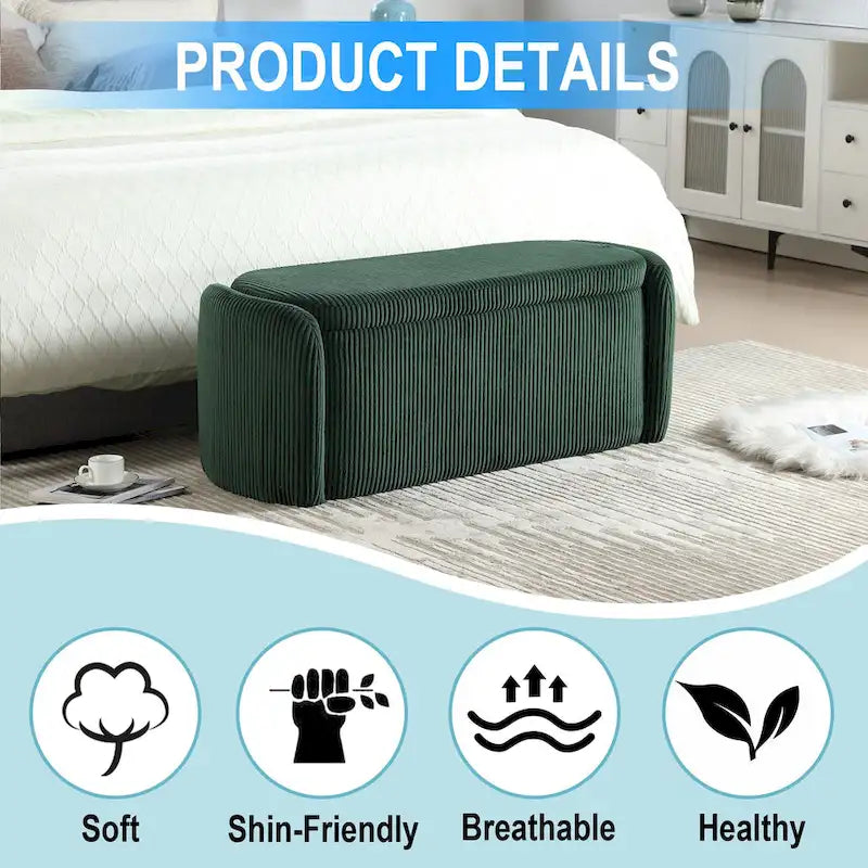 Banc ottoman de rangement en velours côtelé pour salon